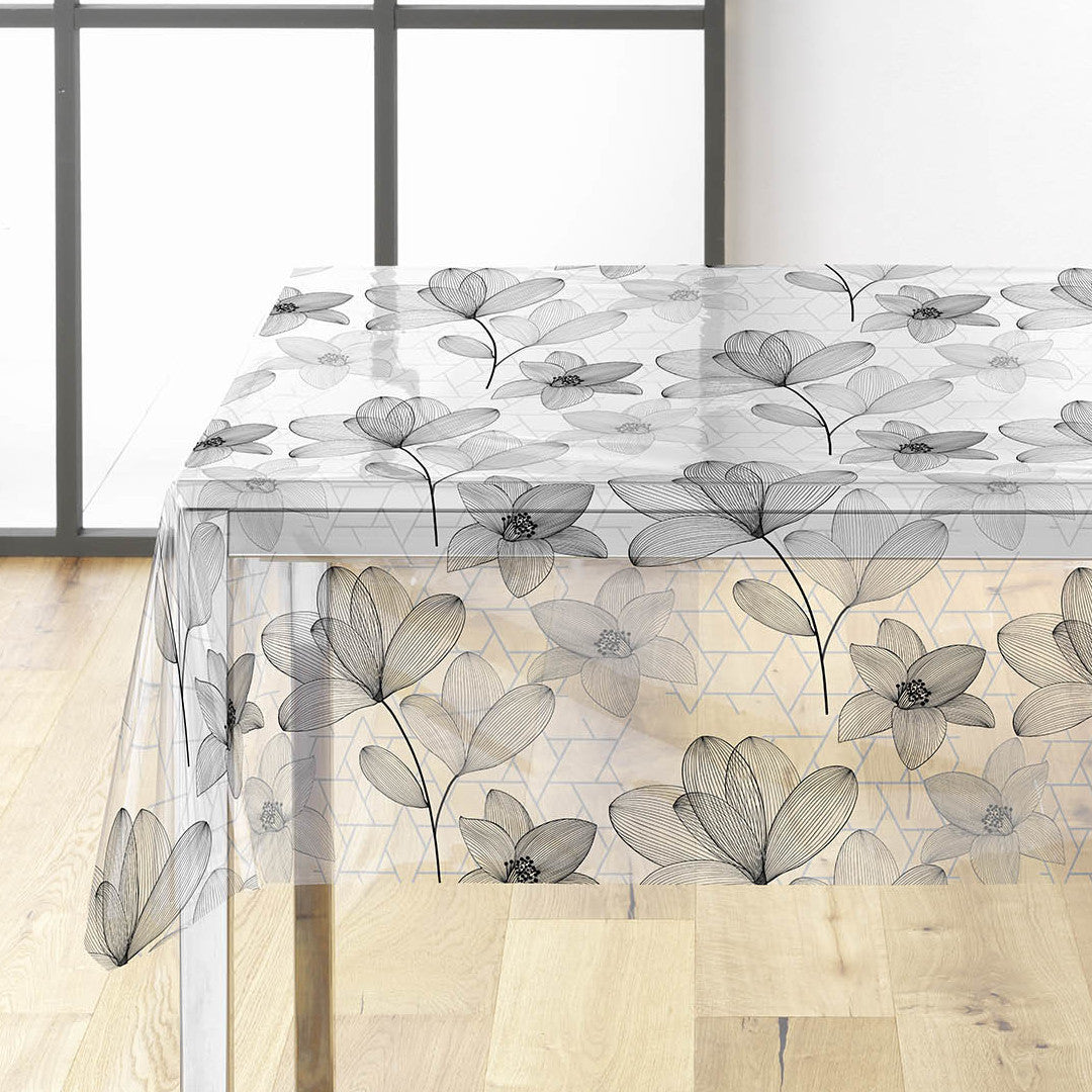Filicity - Tischfolie transparent mit Strichzeichnungen von Blumen und Blättern, Ecke