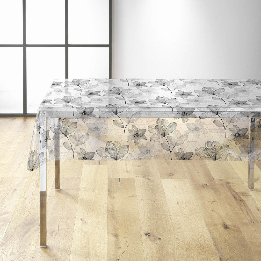 Filicity - Tischfolie transparent mit Strichzeichnungen von Blumen und Blättern, Ambienteaufnahme