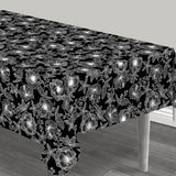 Filligranhaven Weiß - Wachstuch Tischdecke mit gezeichneten Blumen in Weiß auf Schwarz