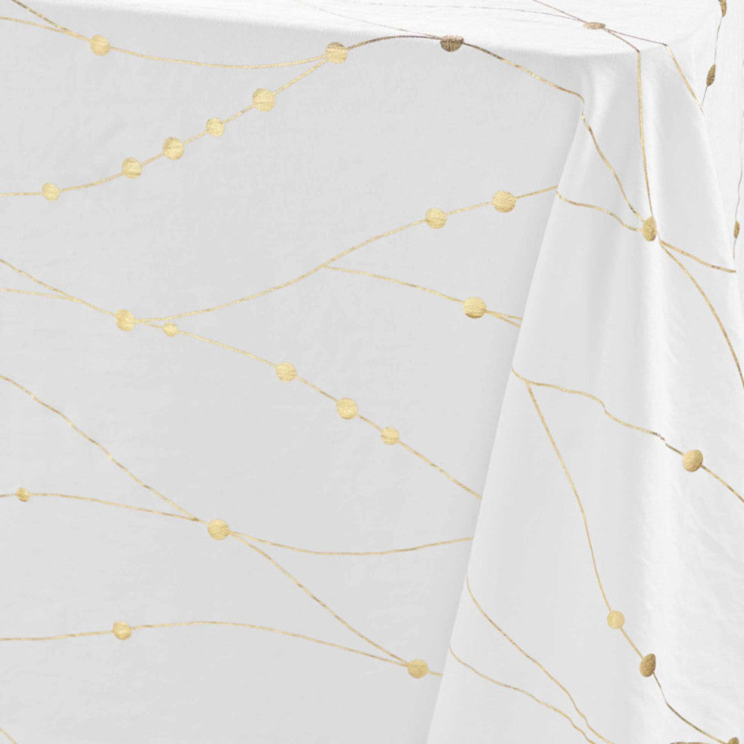 Firmament Metallic Print Weiß/Gold – Weiße Neujahrs-/Weihnachtstischdecke mit Golddruck, 140 x 240 cm, Muster