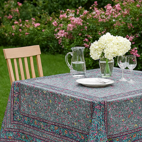 Fleurs Des Champs Anthrazit - Rechteckige Provence-Tischdecke 160 x 300 cm