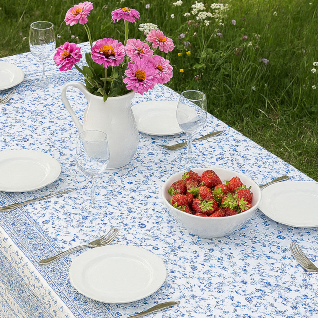 Fleurs Des Champs Blau/Weiß - Rechteckige Provence-Tischdecke 160 x 160 cm