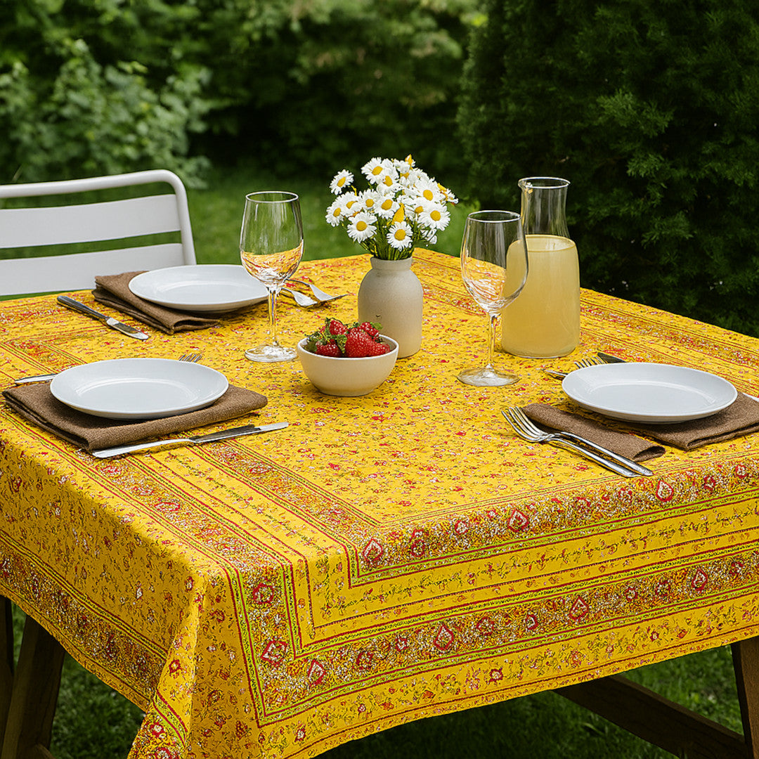Fleurs Des Champs Gelb - Rechteckige Provence-Tischdecke 160 x 160 cm