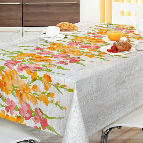 Flower Bouquet – Wachstuch Tischdecke mit Gladiolen auf Plankenhintergrund
