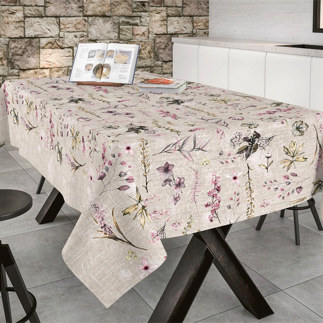 Abwaschbare Tischdecke für den Frühling mit rötlichen Blumen, 160 cm breit