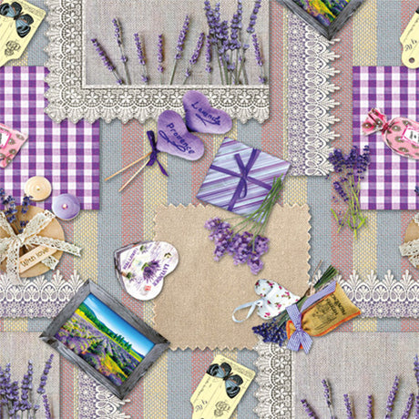 Französischer Lavendel – Wachstuch Tischdecke mit allem, was zur Provence gehört
