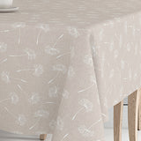 Frøvik Beige – Wachstuch Tischdecke mit weißen Blumen in Leinenoptik, Ecke