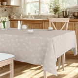 Frøvik Beige – Wachstuch Tischdecke mit weißen Blumen in Leinenoptik