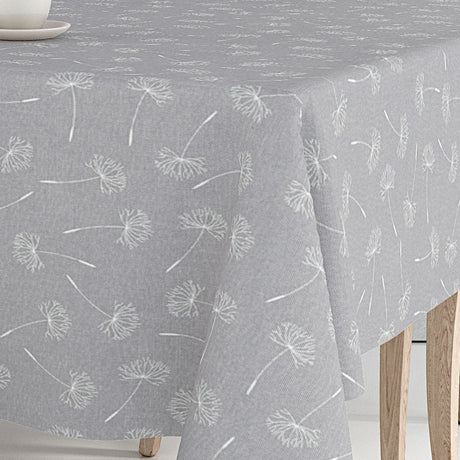 Frøvik Grau – Wachstuch Tischdecke mit weißen Blumen in Leinenoptik, Ecke