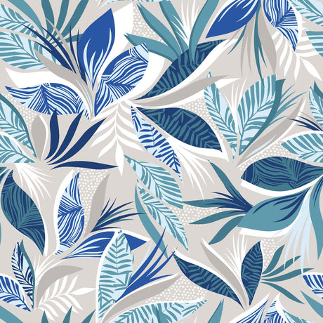 Nahaufnahme blauer Blätter auf der Funky Blue Jungle Tischdecke