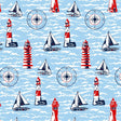 Leuchtturm – Maritime abwaschbare Tischdecke in Hellblau mit Segelschiffen u. a.