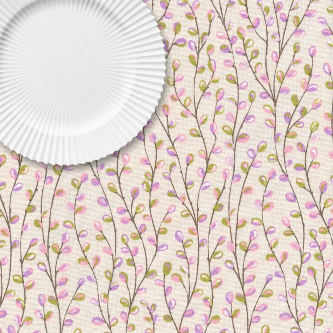 Weidenkätzchen am Zweig Pink – hellbeige abwaschbare Tischdecke