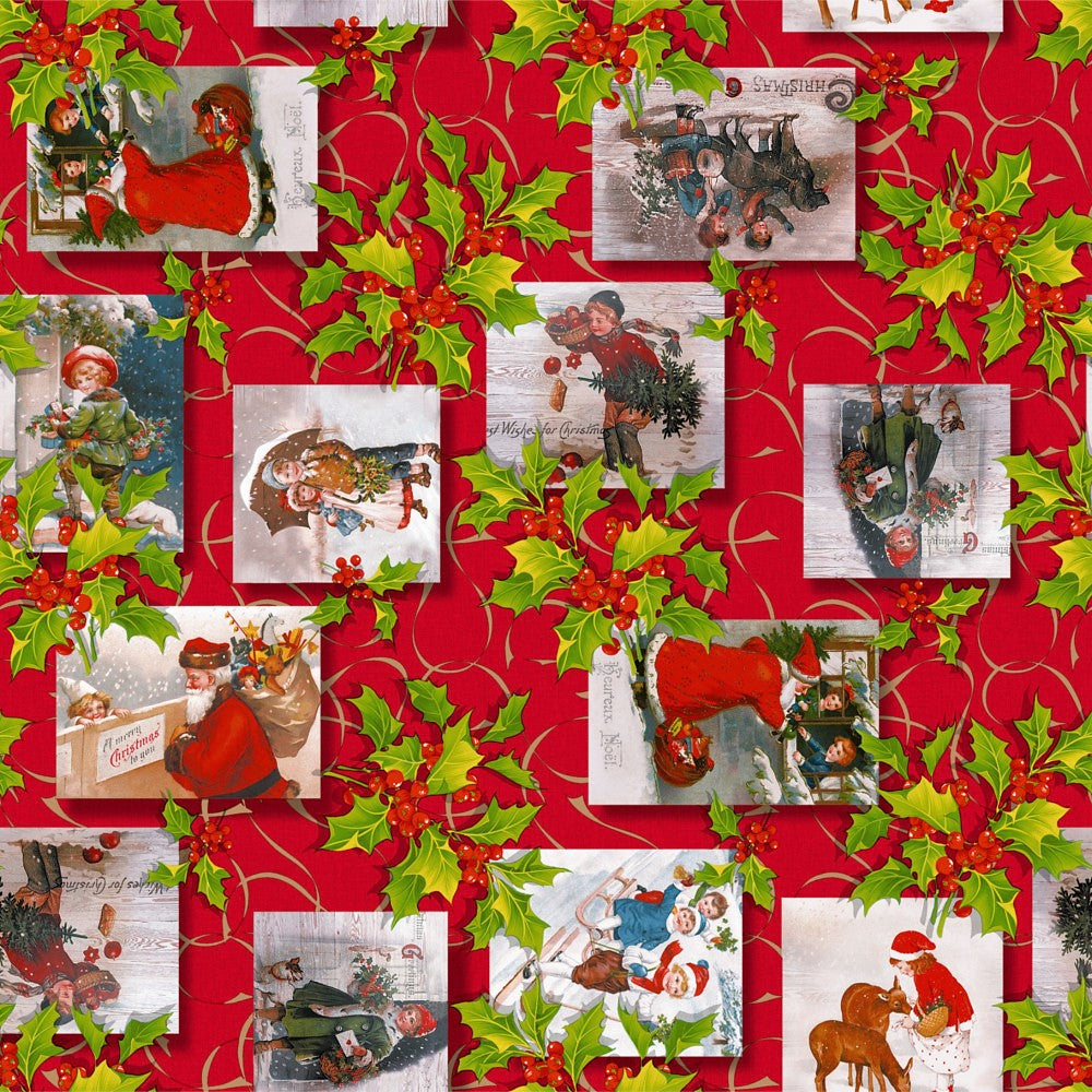 Weihnachten wie früher Rot - Wachstuch Tischdecke mit schönen nostalgischen Weihnachtsmotiven
