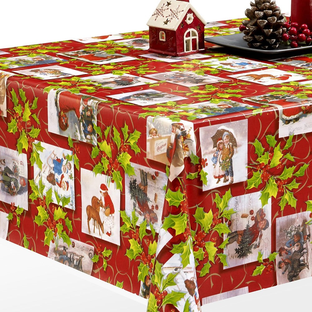 Weihnachten wie früher Rot - Wachstuch Tischdecke mit schönen nostalgischen Weihnachtsmotiven