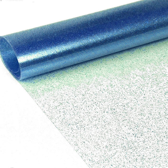 Tischfolie transparent mit blauem Glitzer