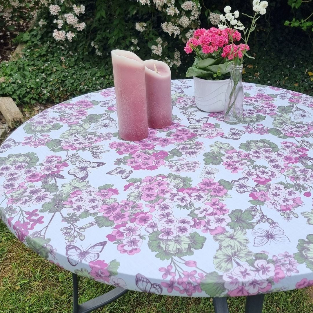 Geranium - Runde abwaschbare Tischdecke mit Gummizug - für Tische Ø 60 - Ø 140 cm
