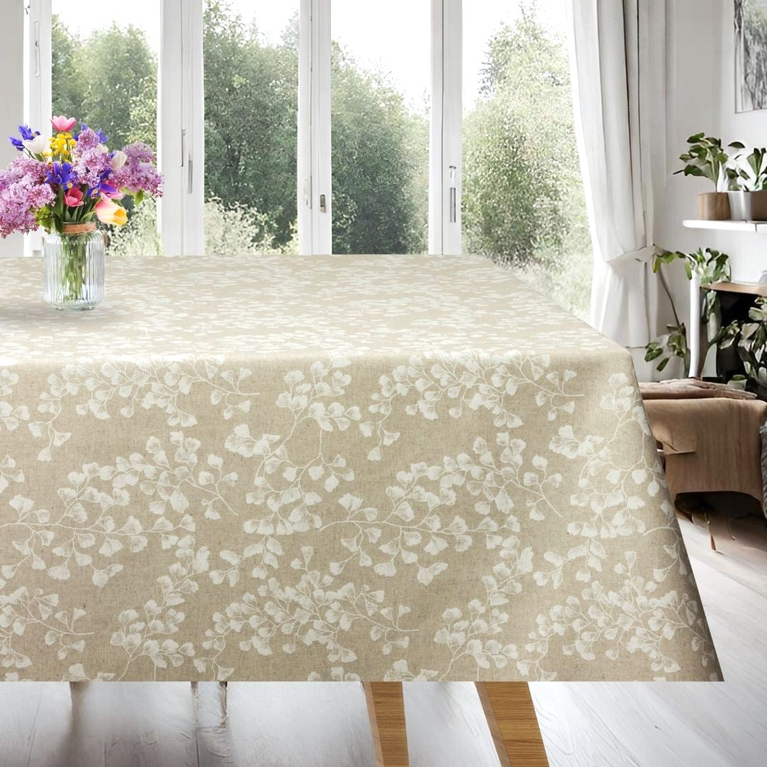 Gingko Biloba - abwaschbare Tischdecke mit weißen Blättern des Ginkgobaums