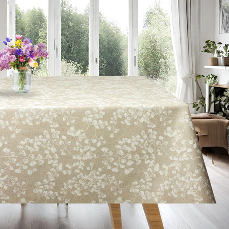 Gingko Biloba - abwaschbare Tischdecke mit weißen Blättern des Ginkgobaums