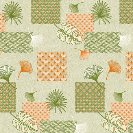 Ginkgo Grün - Wachstuch Tischdecke mit Blättern und Mustern