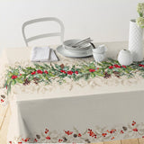 Gloria - Abwaschbare Weihnachtstischdecke mit schönen Zapfen, Beeren, Tannenzweigen und Stechpalme