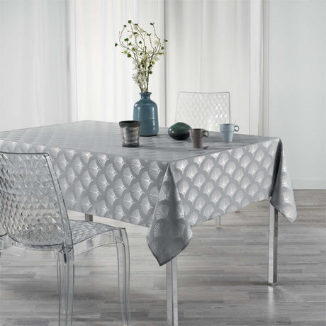 Goldy Metallic Print - Grau/Silber - fleckabweisende Tischdecke - 150 x 240 cm