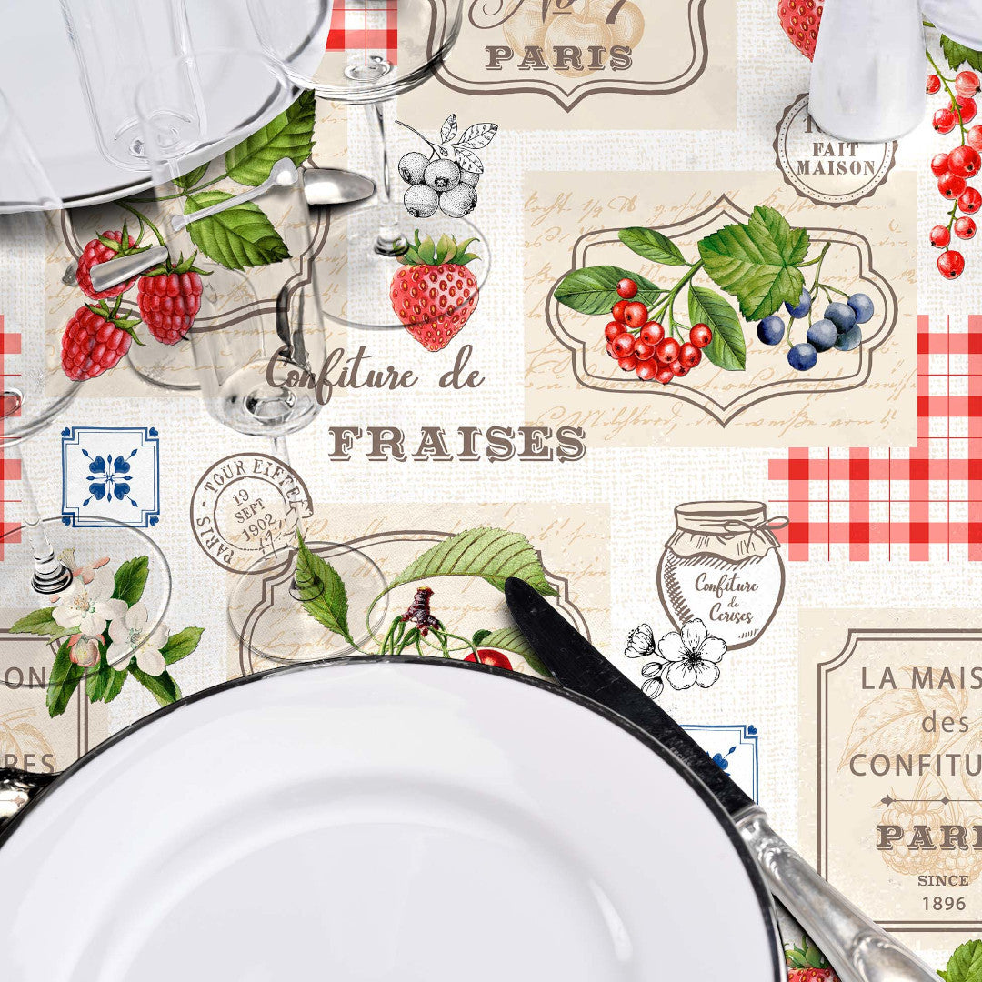 Griotte – nostalgische französische Wachstuch Tischdecke mit Fruchtmotiv, Details