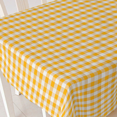 Gold-weiß karierte Wachstuch Tischdecke, 140 cm breit