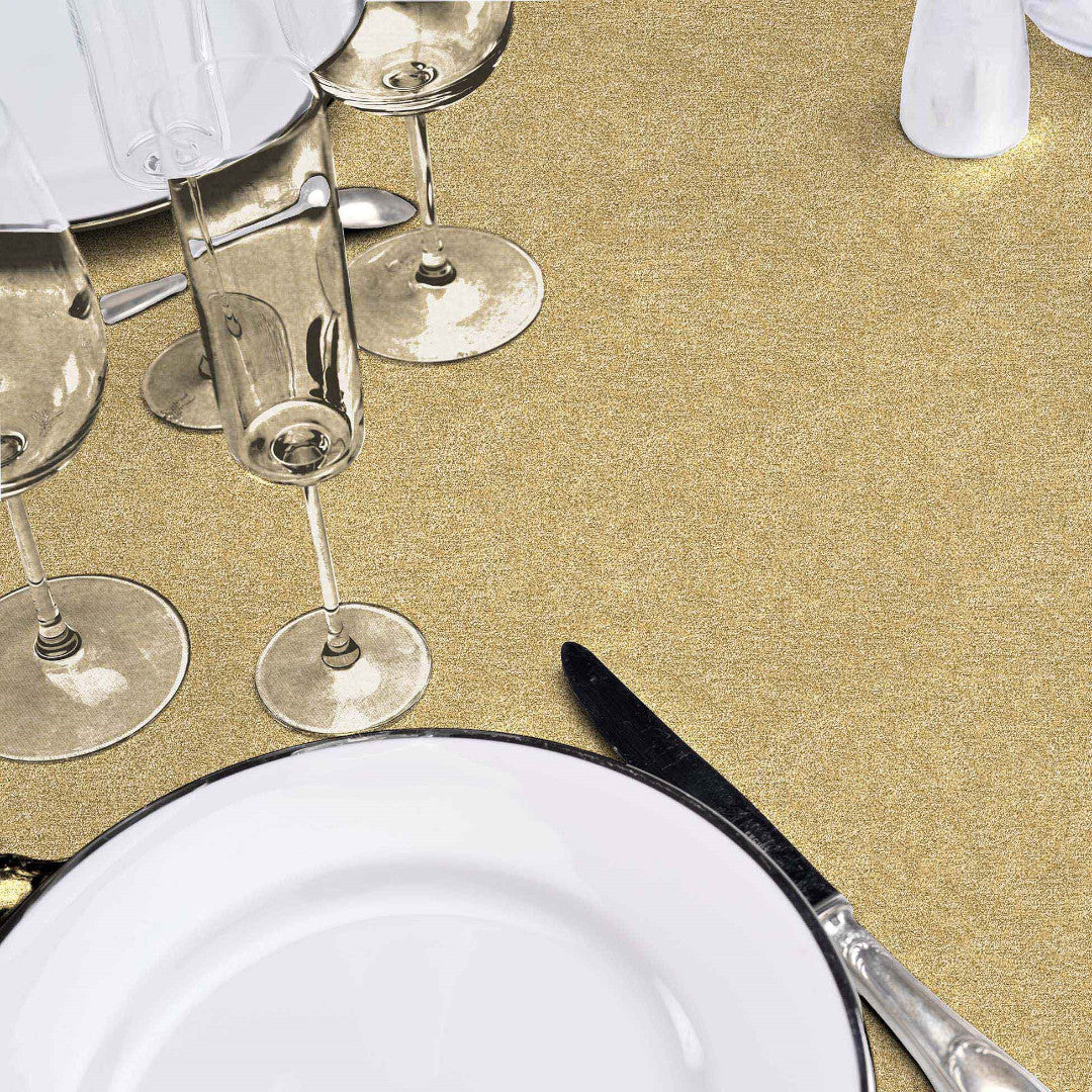 Einfarbige goldene Wachstuch Tischdecke für Weihnachten in Metallook mit Tischdekoration