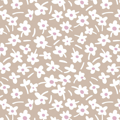 Happy Days Mocha - 160 cm breite graue Wachstuch Tischdecke mit Blumen, Muster