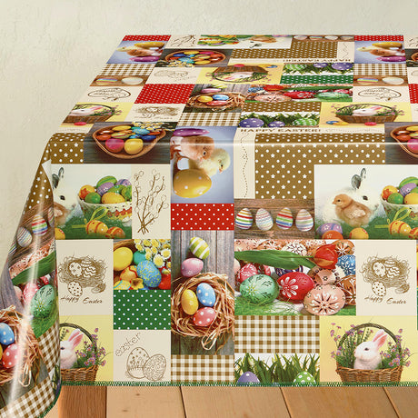 Happy Easter – Wachstuch Tischdecke für Ostern mit allem Drum und Dran