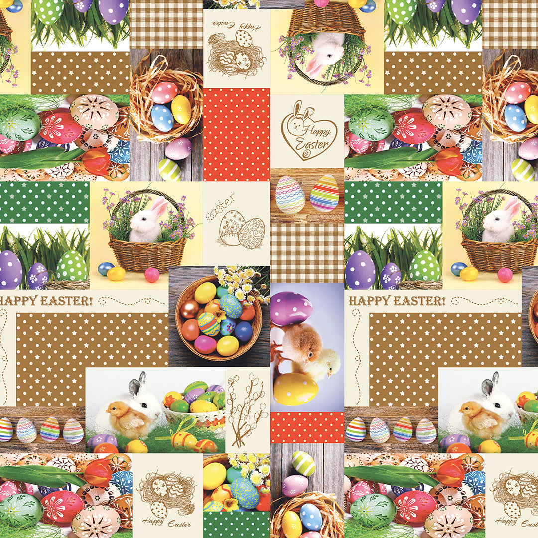 Happy Easter – Wachstuch Tischdecke für Ostern mit allem Drum und Dran