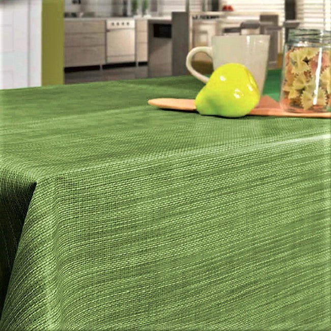 Juteoptik, einfarbige grüne Retro Wachstuch Tischdecke im 70er-Stil, 140 cm breit