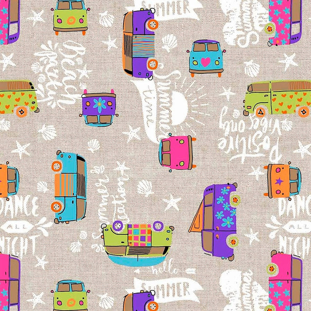 Hippie – abwaschbare Tischdecke mit bunten Kleinbussen