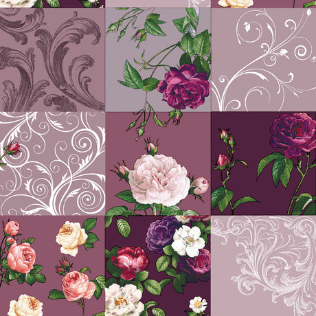 Historische Rosen Lila - Wachstuch Tischdecke mit schönen Rosen