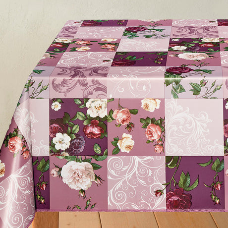 Historische Rosen Lila - Wachstuch Tischdecke mit schönen Rosen