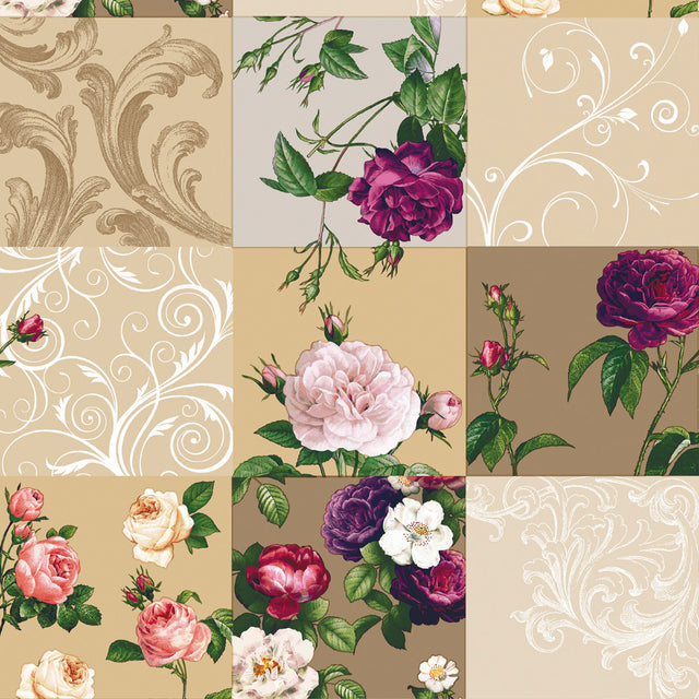 Historische Rosen Natur – Wachstuch Tischdecke mit schönen Rosen