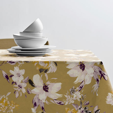 Södahl History Bloom Gold 140 cm, 100% Baumwolle, abwaschbare Tischdecke mit rutschfester Unterseite