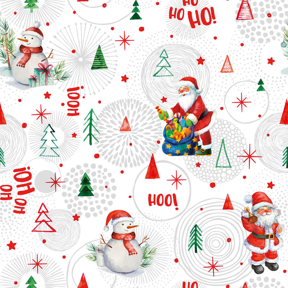 Ho Ho Ho Grau - Wachstuch Tischdecke für Weihnachten mit Weihnachtsmann und Schneemännern