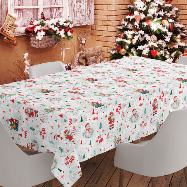 Ho Ho Ho Grau - Wachstuch Tischdecke für Weihnachten mit Weihnachtsmann und Schneemännern