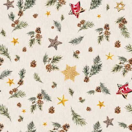 Hogui – abwaschbare Weihnachtstischdecke mit kleinen Tannenzweigen, Zapfen und schönen Sternen