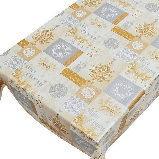 Weihnachtliche Wachstuch Tischdecke - Holly Gold, 140 cm breit