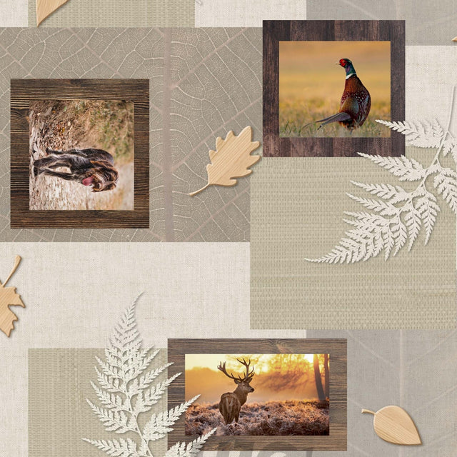 Hunting Mind Naturel - Wachstuch Tischdecke mit Rotwild und Jagdmotiven