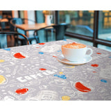 New Day Grau - Wachstuch Tischdecke mit Kaffee, Cappuccino und einem kleinen, starken Espresso