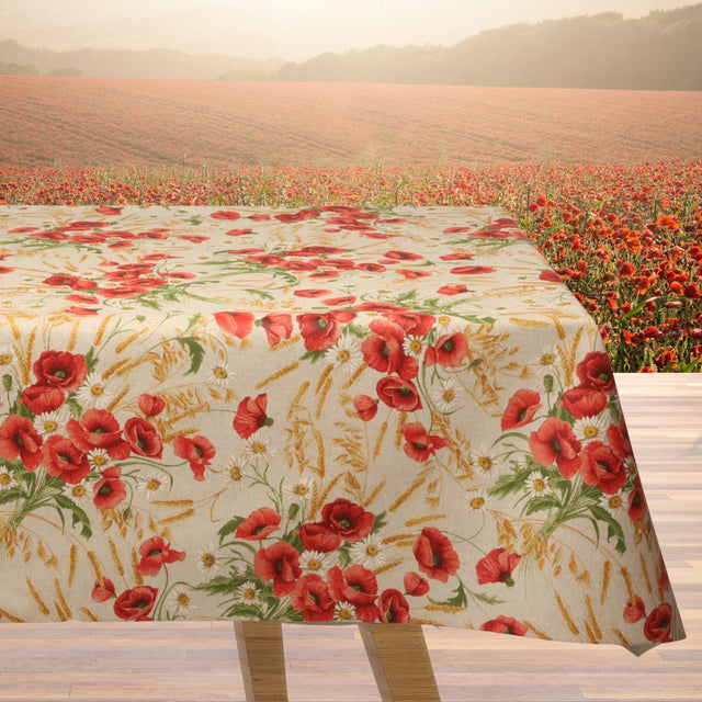 Il Mazzo del Campo – Abwaschbare Tischdecke in Leinenoptik mit Feldblumen