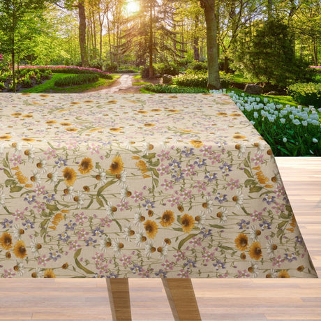 Il Prato dei Fiori di Primavera – abwaschbare Tischdecke in Leinenoptik mit Frühlingsblumen