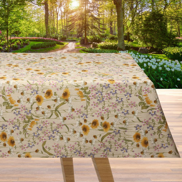 Il Prato dei Fiori di Primavera – abwaschbare Tischdecke in Leinenoptik mit Frühlingsblumen