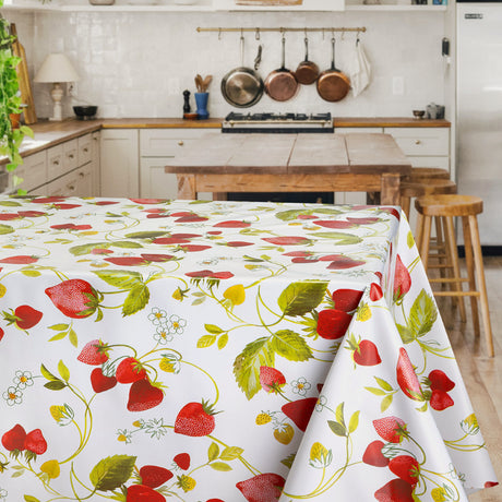 Erdbeerstimmung - Schöne Wachstuch Tischdecke mit roten und grünen Erdbeeren