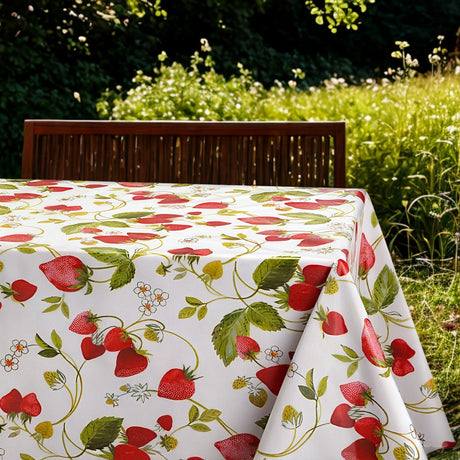 Erdbeerstimmung - Schöne Wachstuch Tischdecke mit roten und grünen Erdbeeren, Sommerstimmung