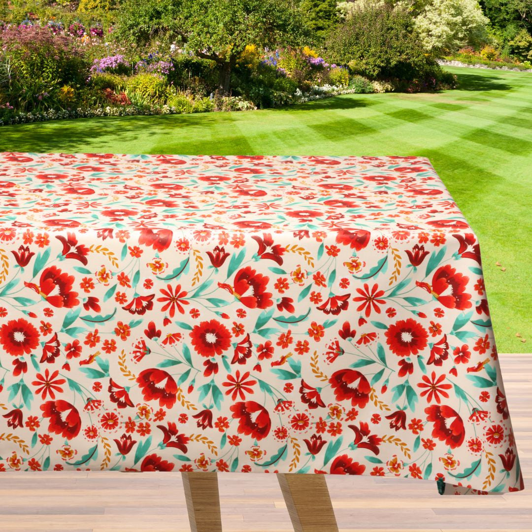 Judy Red - Abwaschbare Tischdecke mit sommerlichen roten Blumen