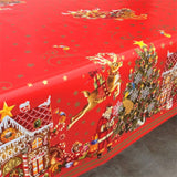 Jul i Kagehuset Wachstuch Tischdecke von der Seite mit Rentier und Weihnachtsmannschlitten